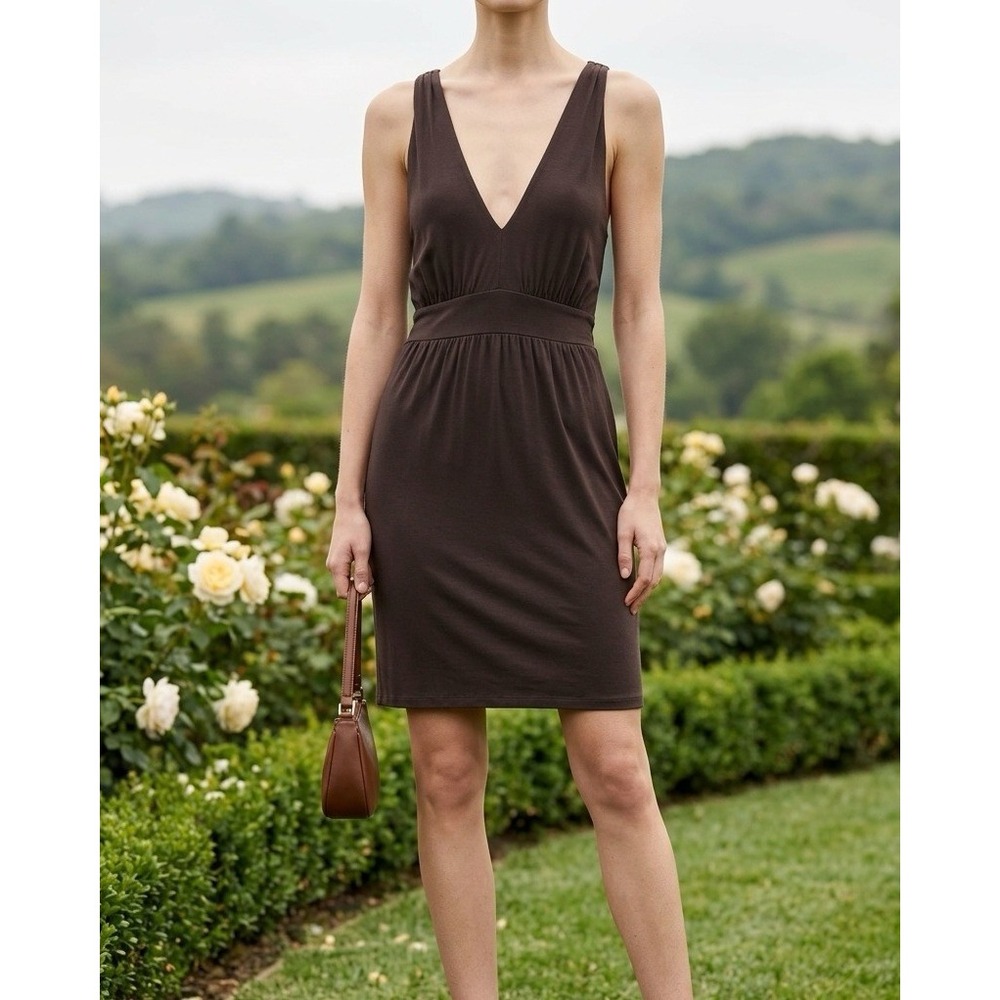 Ann Taylor Loft Dress Women Medium Brown V-Neck T-Back Cocktail Minimalist Chic